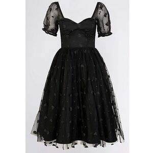 Collectif London NWT Skylar Heart Mesh Tulle Swing Dress Black Holiday Party